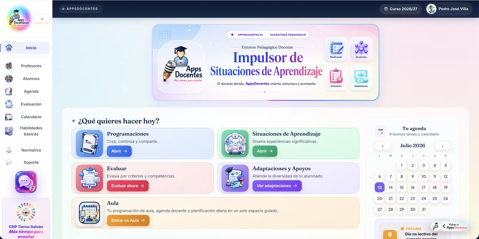 Entorno Pedagógico Docente: programación, situaciones de aprendizaje, evaluación, adaptaciones y agenda de aula en un único lugar